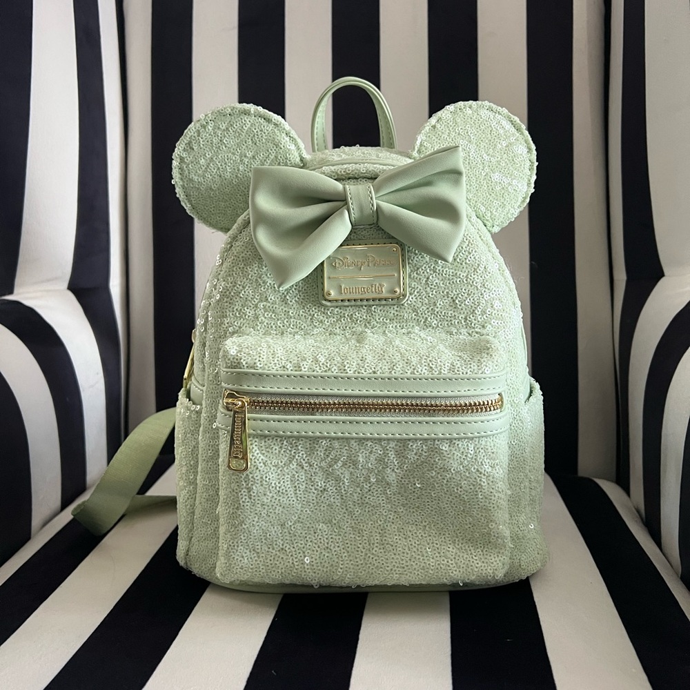 Disney Loungefly Mint Green Sequin Minnie Mouse Backpack (Rare!)